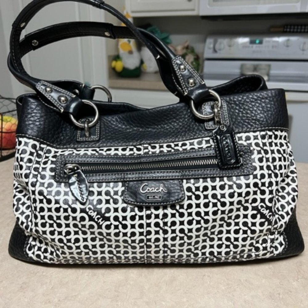 Coach Penelope Op Art Black & White Signature Shopper Purse